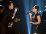 Adam Levine and Alicia Keys perform on the 55th Annual GRAMMY Awards on Feb. 10 in Los Angeles